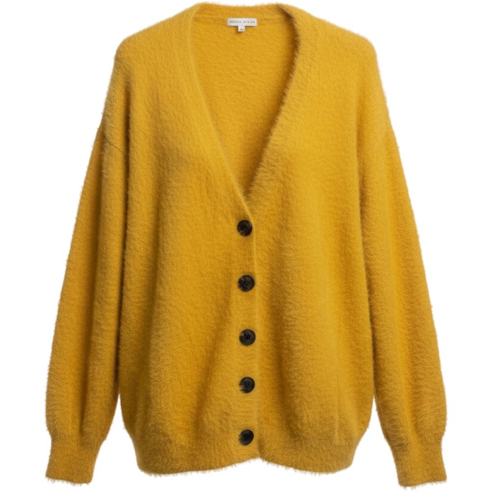 Moon River Mustard Yellow Fuzzy Eyelash Knit Cardigan Sweater Jacket MR5687 L